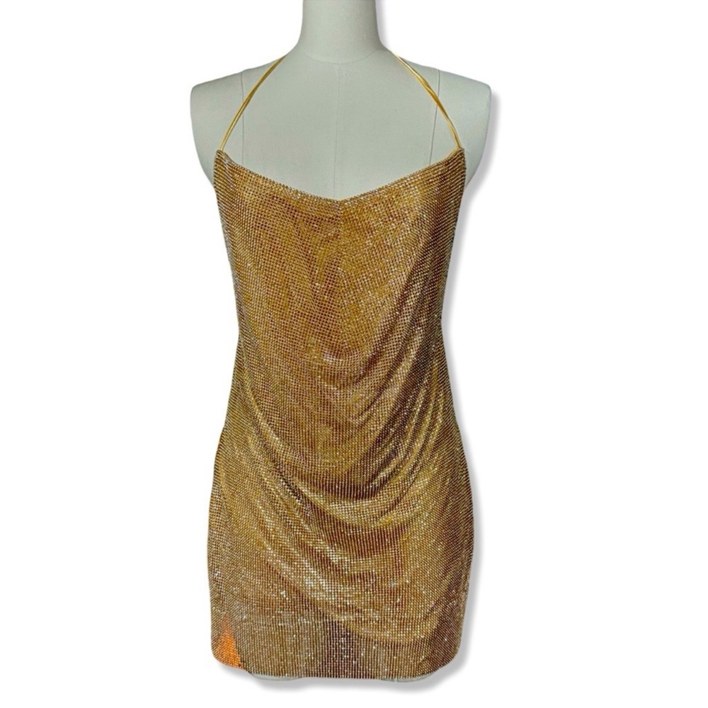 12th Tribe Gold Mesh Mini Dress Size: M/L